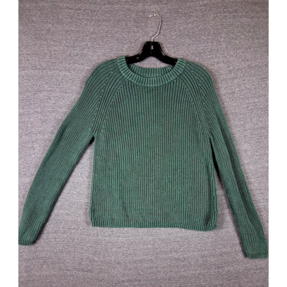 Quince Womens Sweater M Green Chunky Knit Crew Coastal Fisherman Dark Academia